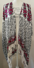 Sarong vest pauw, grijs/wit/hardroze. Maat 36 t/m 50.