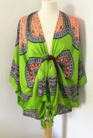 Sarong vest mandala 'Circle of life'. Appelgroen/multi. 100% rayon, met sarong knoop.
