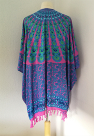 Sarong vest pauw, roze/groen/blauw. Maat 36 t/m 50.