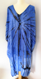 Schitterende oversized tie dye kaftan. Diepblauw/zwart. One Size.