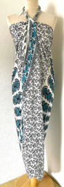 Sarong pauw, zwart/wit/blauw. Symbool van onsterfelijkheid.