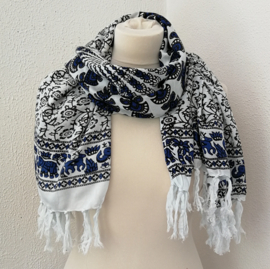 Sarong pauw, nachtblauw/ zwart/wit, Symbool van onsterfelijkheid.
