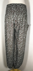 Broek Bohemian tijger antraciet/choco. Maat 36 t/m 42.