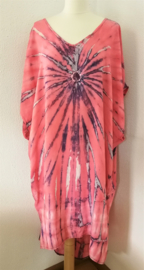 Schitterende oversized tie dye kaftan. Pastel/ grijs-multi. One Size