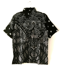 Authentieke Balinese batik blouse/overhemd 'OpArt'. Maat 54.