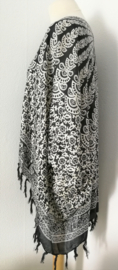 Sarong vest pauw, zwart/wit. Maat 36 t/m 50.