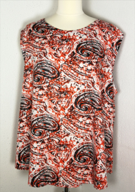 Mouwloze top. Paisley oranje/zwart. Maat 54.