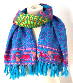 Sarong pauw, hemelsblauw roze/multi.  Symbool van onsterfelijkheid.