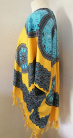 Sarong vest mandala 'Circle of life'. Geel/blauw. 100% rayon, met sarong knoop.