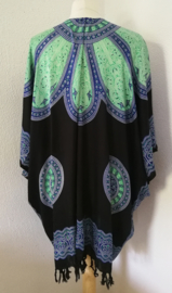 Sarong vest Mandala 'Circle of Life', zwart/groen- multi. 100% rayon, met sarong knoop.