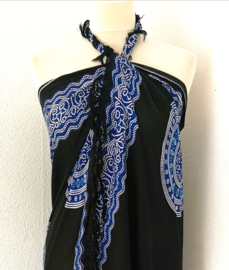 Sarong Mandala diep blauw/zwart.