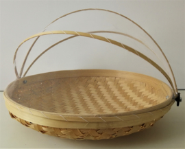 Ronde bamboe natural gaasmand. Met scharnierend net op kokosschroef. Diameter 35 cm.