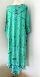 Schitterende oversized tie dye kaftan. Pastel groen/blauw/grijs. One Size.