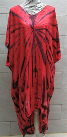 Schitterende oversized tie dye kaftan. Rood/zwart. One Size.