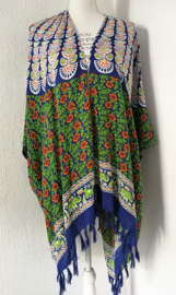 Sarong vest pauw, appelgroen/oranje/blauw. Maat 36 t/m 50.