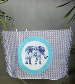 Sarong olifant zentangle blauw tinten/wit.