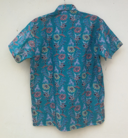 Authentieke Balinese batik blouse turquoise.  Maat 52.