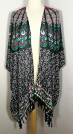 Sarong vest pauw zwart/multi.  Symbool van onsterflijkheid. 100% rayon, met sarong knoop.