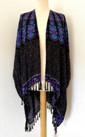 Sarong vest pauw, dieppaars/hemelsblauw/zwart.  Maat 36 t/m 50.