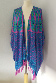 Sarong vest pauw, roze/groen/blauw. Maat 36 t/m 50.