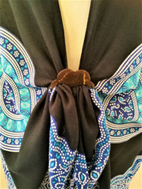 Sarong vest Mandala 'Circle of Life', kleur keelchakra. 100% rayon, met sarong knoop.