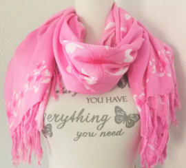 Sarong Frangipani roze/wit. De Balinese bloem die het hart opent. 115x150 cm 100% Rayon (kunstzijde) wasbaar op 30 graden. Met sarongknoop.
