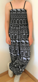 Jumpsuit 'Olifant' lichtgrijs/ zwart. Maat 36 t/m 42.