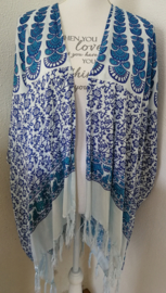 Sarong vest pauw, lichtblauw/wit. Maat 36 t/m 50.