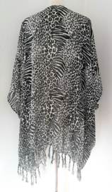 Sarong vest Balinese tiger Art zwart/wit. Symbool voor woeste oernatuur. 100% rayon, met sarong knoop.