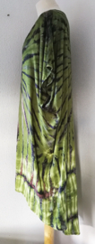 Schitterende oversized tie dye kaftan. Mosgroen/zand/wit. One Size.