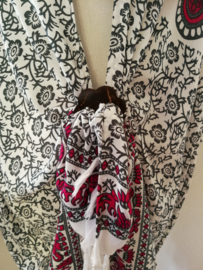 Sarong vest pauw, grijs/wit/hardroze. Maat 36 t/m 50.
