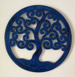 Tree of life vintage nachtblauw. Schitterend Balinees houtsnijwerk. Diameter 40 cm. Met ophanghaakje.