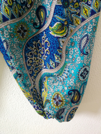 Broek Bohemian 'Paisley dream',aqua/ hemelsblauw.  Maat 38/40.