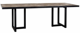 Luxe Eettafel hout visgraat / zwart metaal