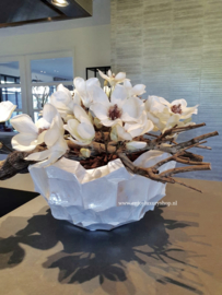 Schelpenvaas Bowl opgemaakt met magnolia (parelmoer wit)