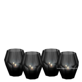 EICHHOLTZ Windlicht Theelicht houder - zwart glas (S set 4 stuks)