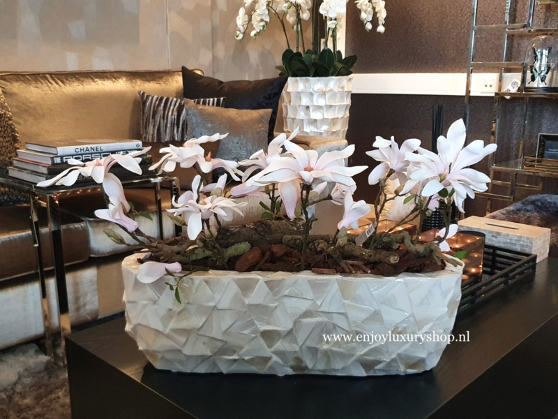 Schelpenbak wit opgemaakt met magnolia
