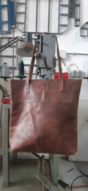 LIAM'S shopper groot model - kleur DONKERBRUIN - donkerbruine leren shopper -leren boodschappentas - handgemaakt in nederland