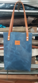 LIAM'S boodschappentas middelgroot  - kleur BLAUW - leren boodschappentas zonder rits - shopper van leer