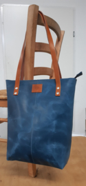 LIAM'S shopper standaard model - kleur BLAUW - shopper leer -Handgemaakt in nederland