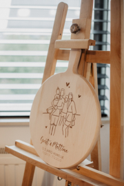 Borrelplank met lijntekening van foto