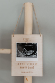 Houten zwangerschapsaankondiging kaart echo