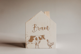 Houten spaarpot met naam | huisje