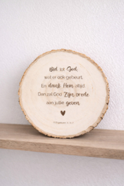 Tekst op hout | boomschijf eigen tekst