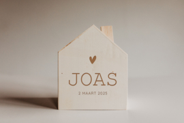 Houten spaarpot met naam | huisje