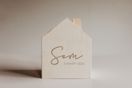 Houten spaarpot met naam | huisje