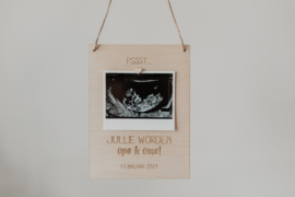 Houten kaart | zwangerschapsaankondiging met echo