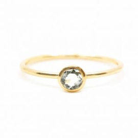 Geboortesteen Ring Aquamarijn Maart – 925 Zilver Verguld (Maat 17)