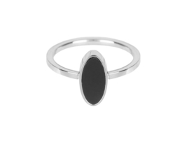 Ring Silver Oval Black Stone