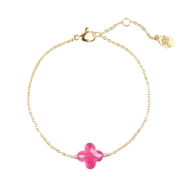 Armband Dark Pink Stone Clover - Goud